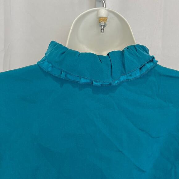 DIANE VON FURSTENBERG DVF Silk Wrap Top Long Sleeve Stretch Teal Blue Size 4 - Picture 7 of 8